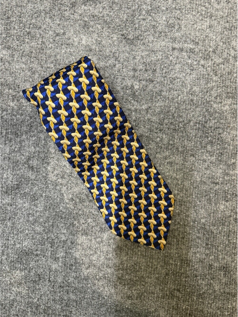 Ermenegildo Zegna Silk Tie Blue Gold Geometric Made Italy